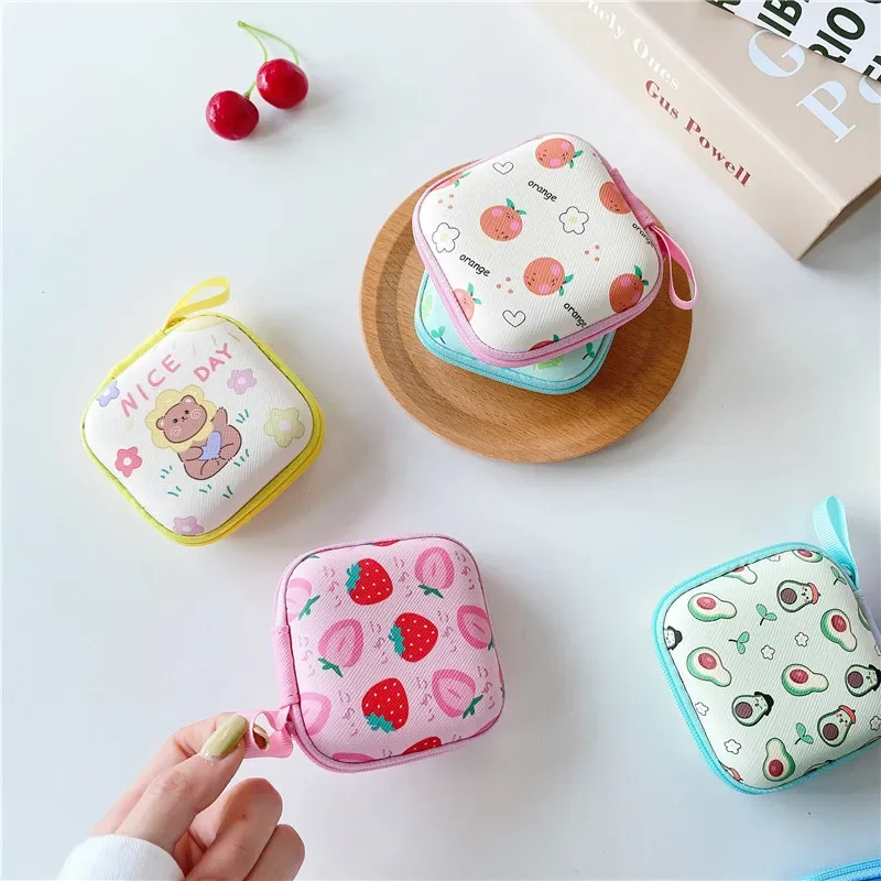 Cartoon Mini Zipper Hard Headphone Holder Case Portable Earbuds Pouch box Earphone Storage Bag Protective USB Cable Organizer