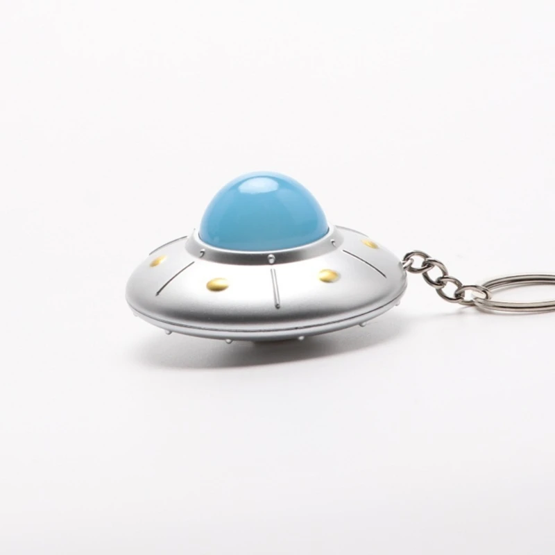 Cute UFO Keyring Mini LED Light Flying Saucer Keychain Creative Spaceship Model Keyring Pendant Jewelry for Children and Adults