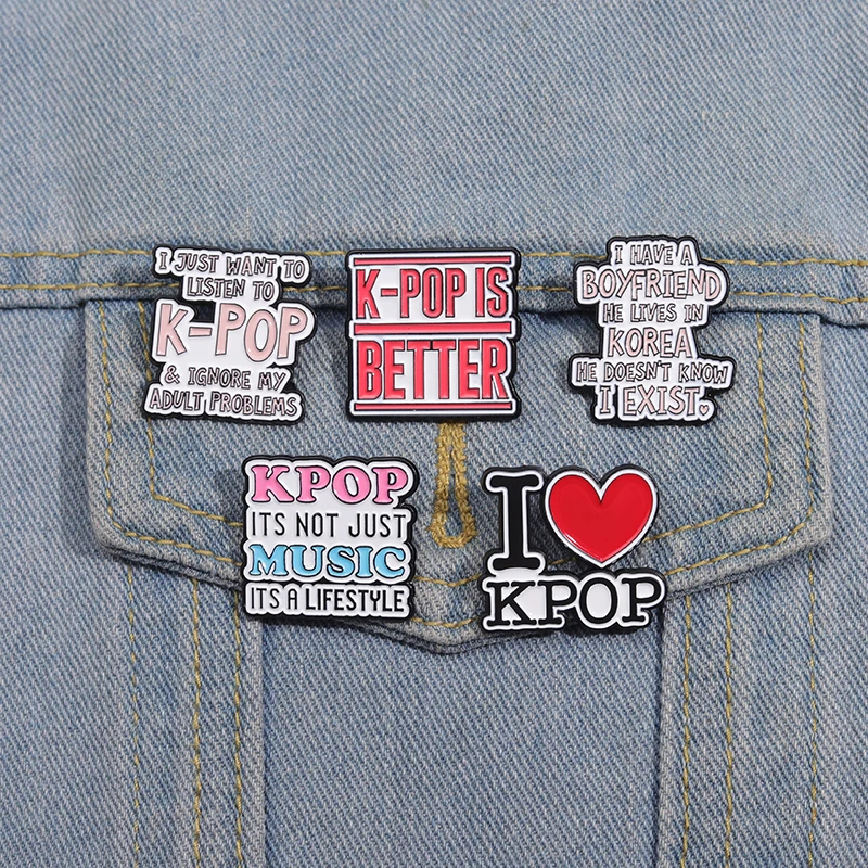 I LOVE KPOP Music Enamel Pins Cartoon Funny Phrase Brooches Lapel Badge Backpack Clothes Accessories Gift for Musicians Friends