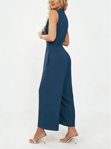 

Women's Sleeveless Wide Leg Jumpsuit V-Neck and Fitted Waist Design Elegant Outfit