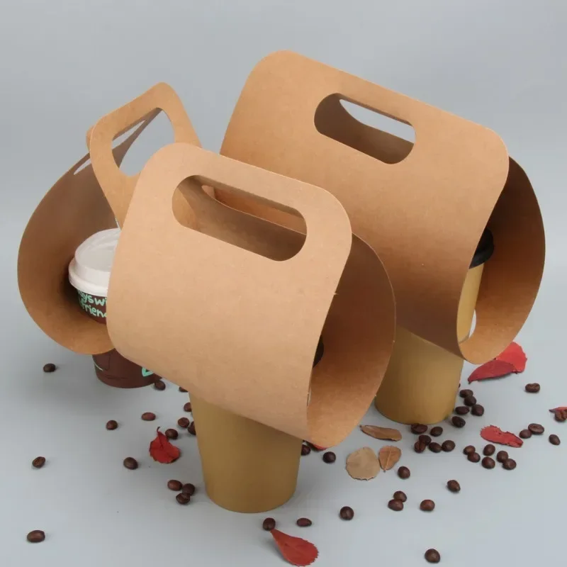 

20pcs Disposable Kraft Paper Portable Cup Holder Single Cup Two Cups Prevent Scattering Coffee Milk Tea Takeout Pack Cup Holders