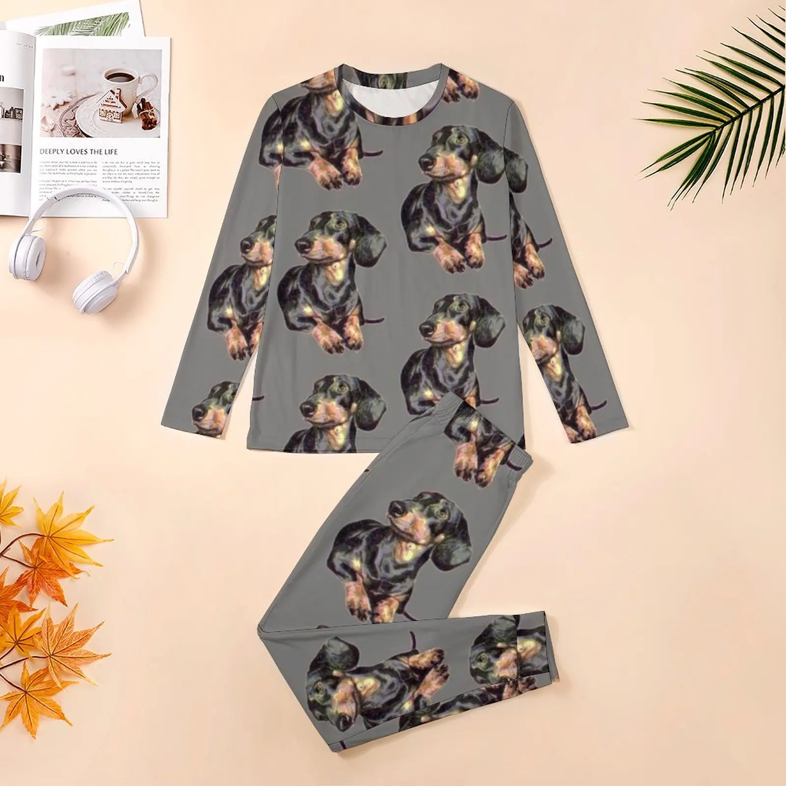 Dachshund Pajamas Men Dog Pet Lovely Sleepwear Daily Long Sleeves Two Piece Home Printed Pajama Sets Big Size