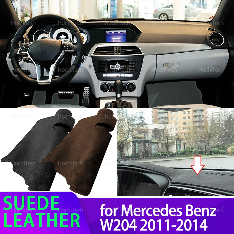 For Mercedes Benz C-Class W204 C-Klasse 2011-2014 Car Dashmat Dashboard Cover Suede Leather Dash Mat Pad Sunshade Accessories