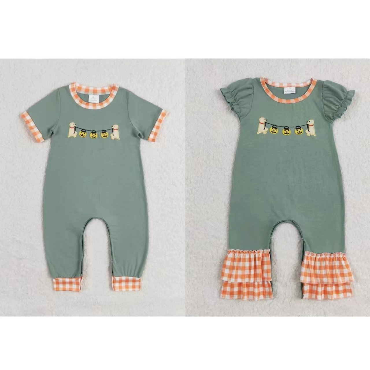 

Wholesale Baby Boy Girl Short Sleeves Embroidery Pumpkin Dogs Jumpsuit Kids Toddler One-piece Children Newborn Halloween Romper