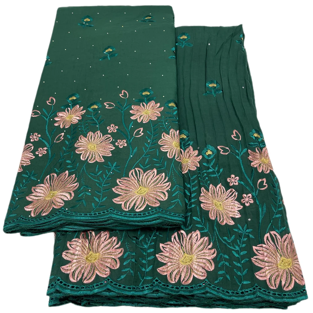 

5+5 Yards Set African Embroidered Lace Fabric Swiss Voile Fold Cotton Lace Fabric Nigerian High Quality for Women Party Dresses