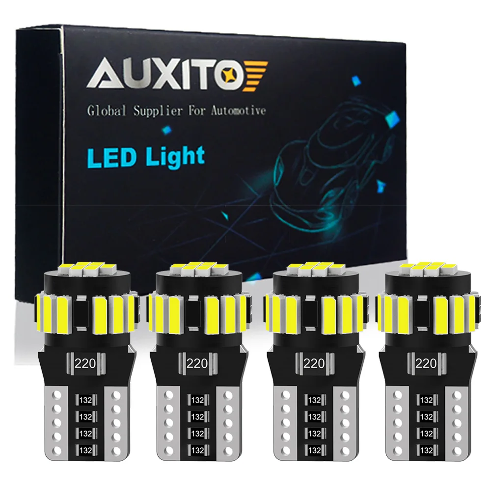AUXITO 4 szt. Światła LED W5W białe 18 szt. 4014SMD Super jasne T10 żarówki LED Canbus pozycja oświetlenie wewnętrzne parkowania lampa samochodowa