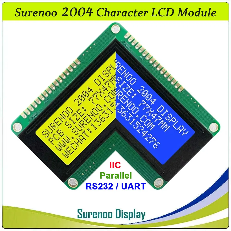 Surenoo Small Tiny 204 20X4 2004 Character LCD Module Display Screen Panel LCM Parallel Serial IIC I2C RS232 UART TTL CMOS