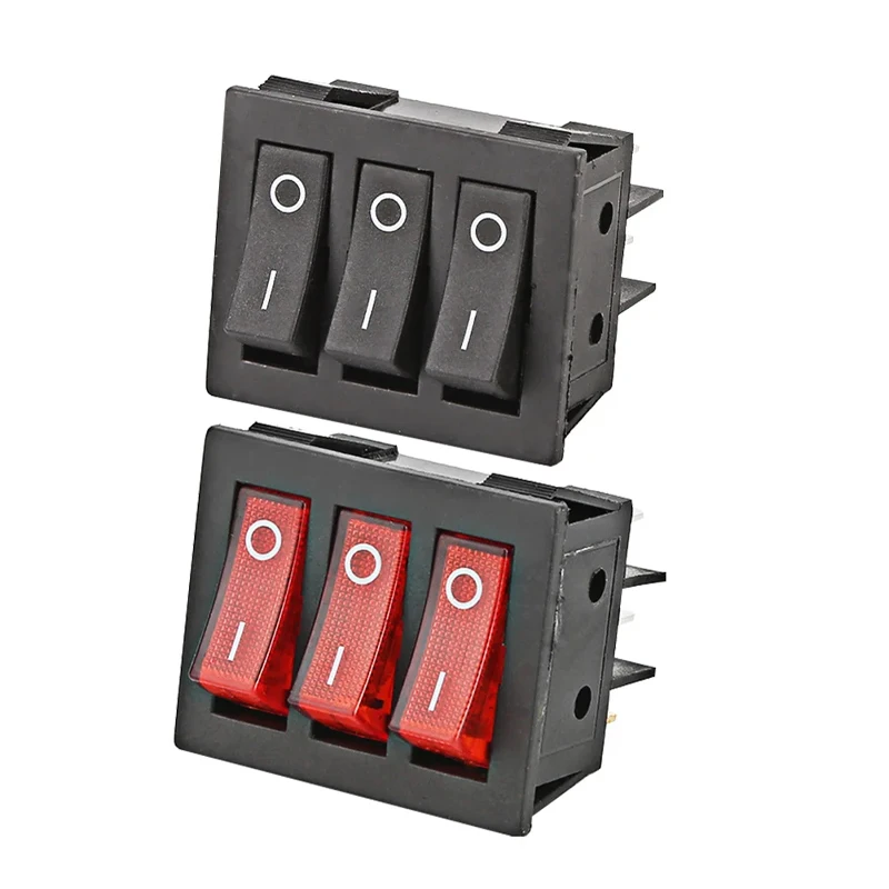 2Pcs KCD3 Boat Car Rocker Switch ON-OFF 2 Position 9 Pin KCD3-303 Black Red Triple Light Switch Button 34*40mmBoat Car