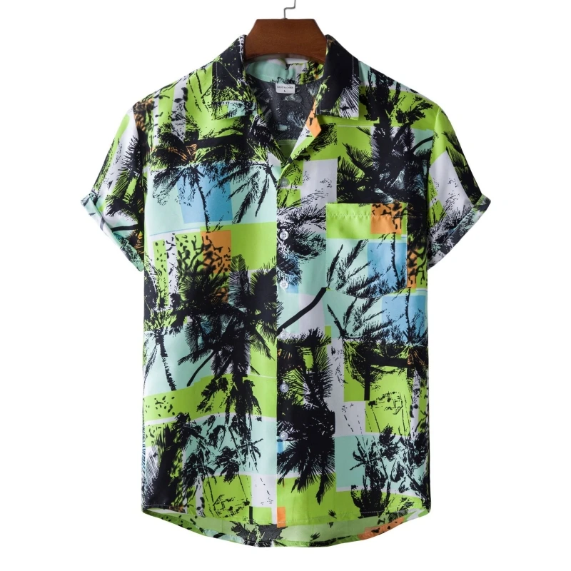 Hawaii Shirt T-shirts for Men Shirts and Blouses Tiki Beach Man T-shirt Men\'s Korean Popular Clothes Hawaiian Short Sleeve Mens