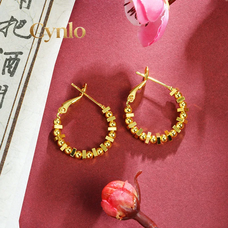 

Cynlo Jewelry Geometric Square Spacer Bead Hoops Women 24K Gold AU999 - Rich gold luster, unique square spacers, face-friendly,