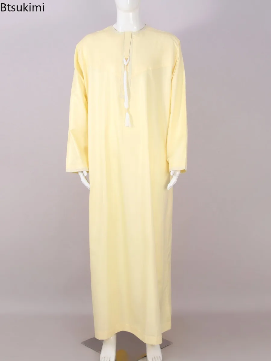 Muslim Fashion Abaya for Men Long Sleeve Dress Robe O-neck Embroidery Men Jubba Thobe Pakistan Arab Islam Clothing Prayer Kaftan