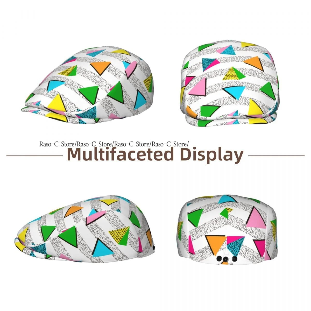 British Gatsby Newsboy Cap For Adults Colorful Geometric Bright 80'S 90'S Pattern Flat Peaked Cap Autumn Winter Beret Hat