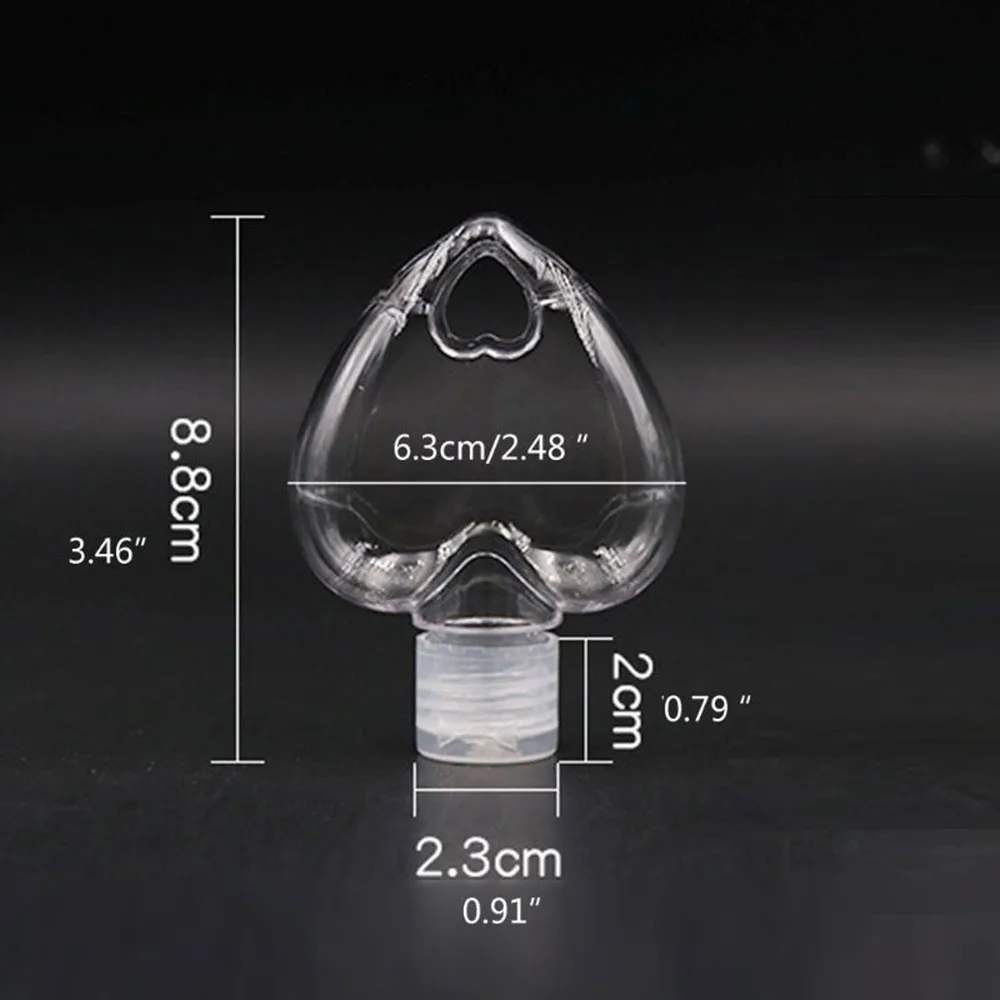 Bottiglia spray per contenitore cosmetico vuoto in plastica trasparente a forma di cuore di alta qualità Bottiglia per sapone per le mani Bottiglia riutilizzabile