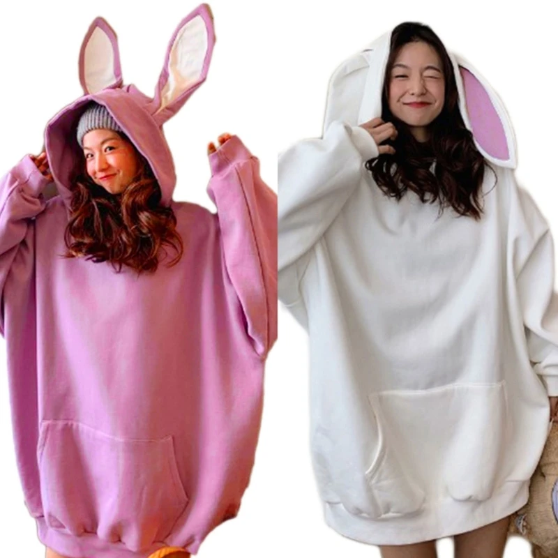 Hoodies Women Winter Warm Oversized Sweatshirt Bunny Ear Coat Dropship