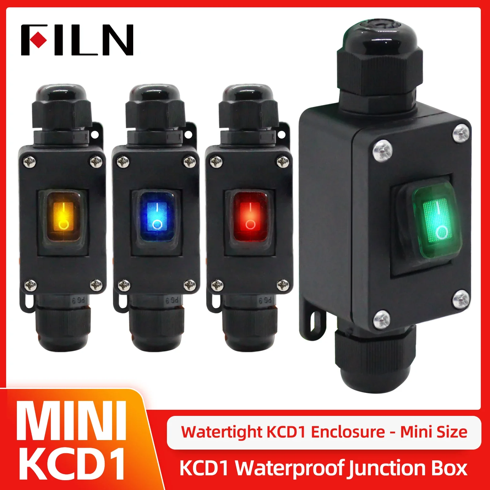 

FILN with Illuminated Rokcer Switch KCD1 Waterproof Junction Box IP66 Outdoor/Marine Electrical Installations 12V 24V 110V 220V