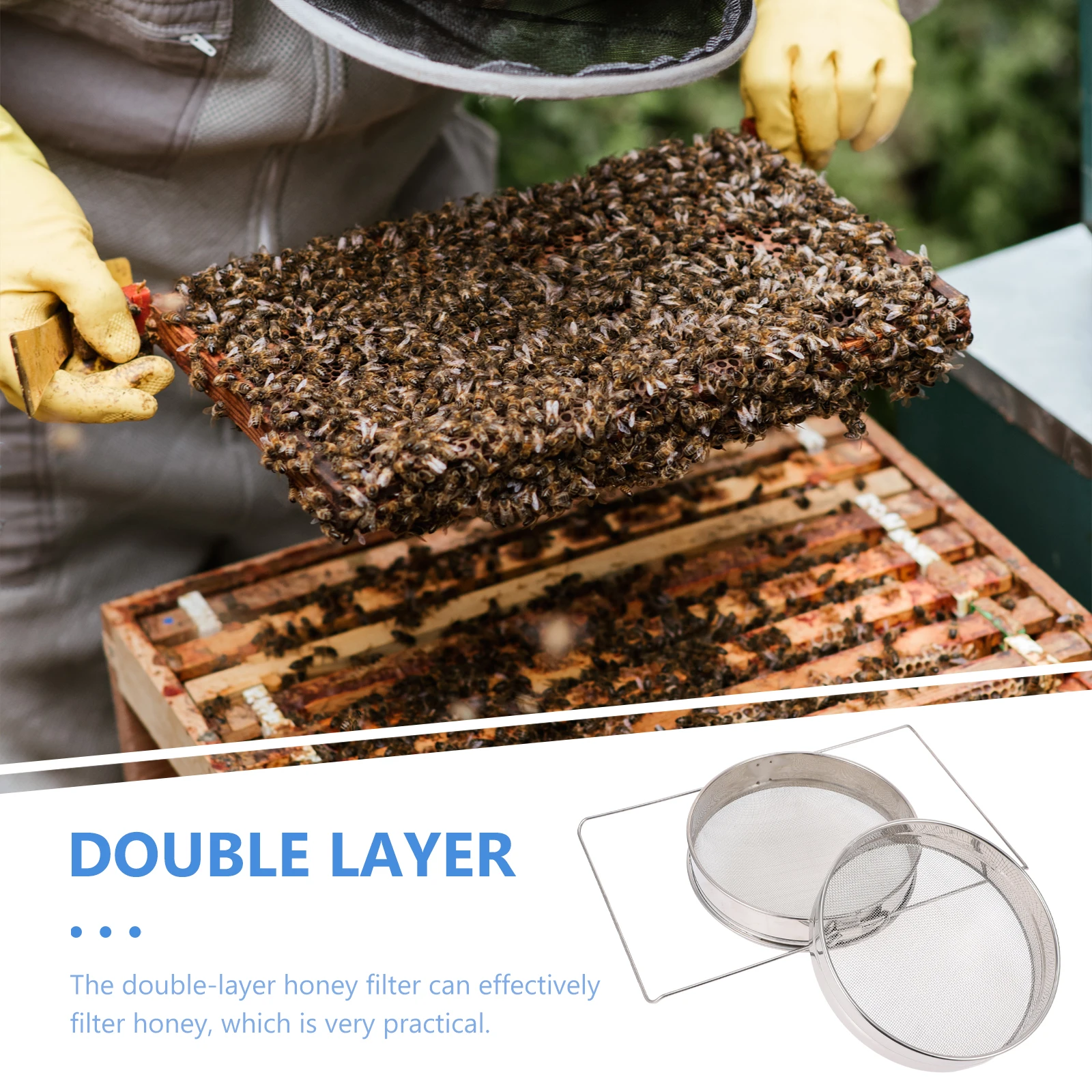

Stainless Steel Honey Filter Double Layer Sieve Fine Mesh Strainer Home Beekeeping Supply Kitchen Barware Honeycomb