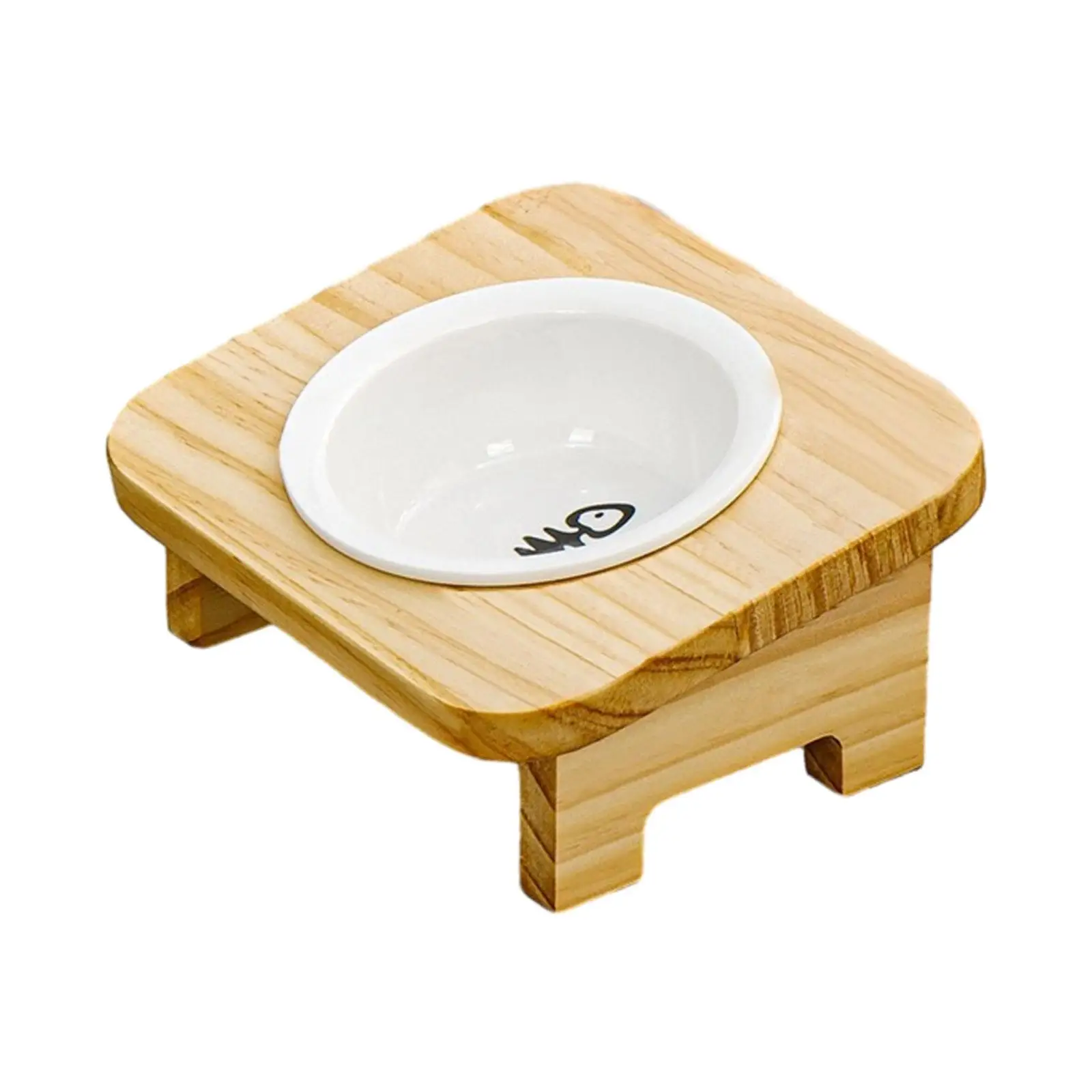 Pet Bowls 15° Tilted with Wood Stand Durable Elevated Cat Bowl Cat Feeder for Small Dogs and Cats Puppy Kitten Non Slip No Spill