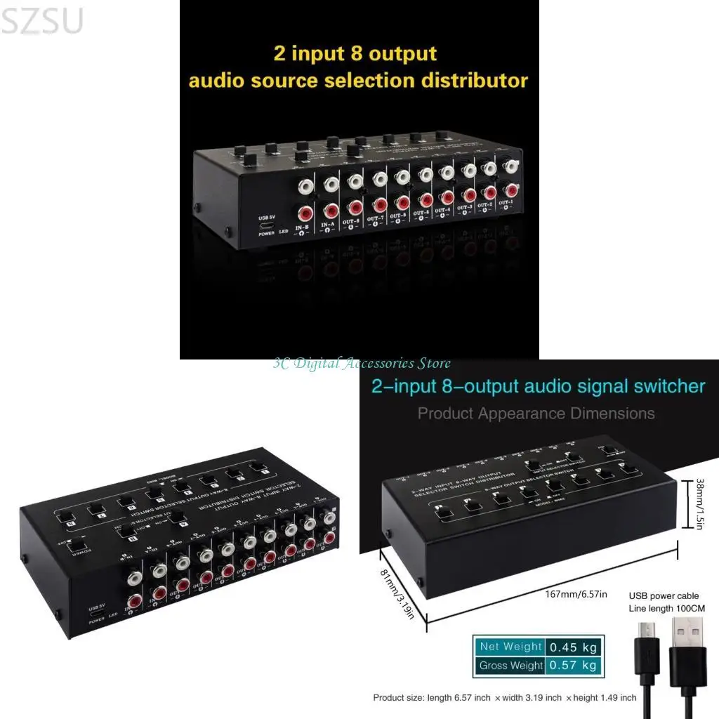 

SZSU 2 In 8 Out Sound Frequency Selector Switching Distributor Metal Switcher