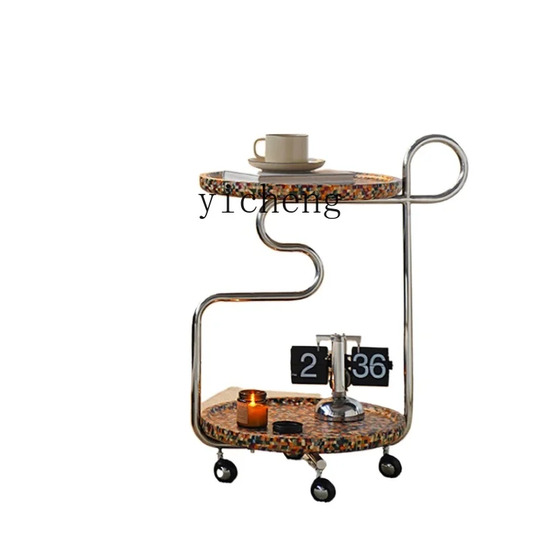 

Tqh Modern Minimalist Solid Wood Sofa Side Table Living Room Movable Trolley Tea Table with Wheels