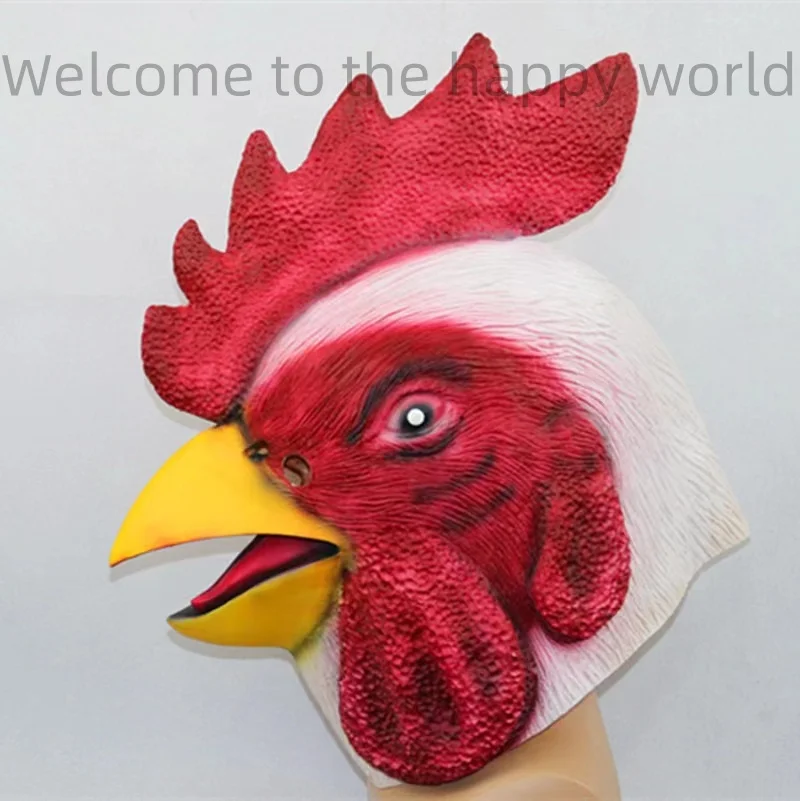 Red Latex Rooster Mask Adults Mad Chicken Cockerel Headgear Funny Animal Ful Face Masks Halloween Cosplay Costume Party Props