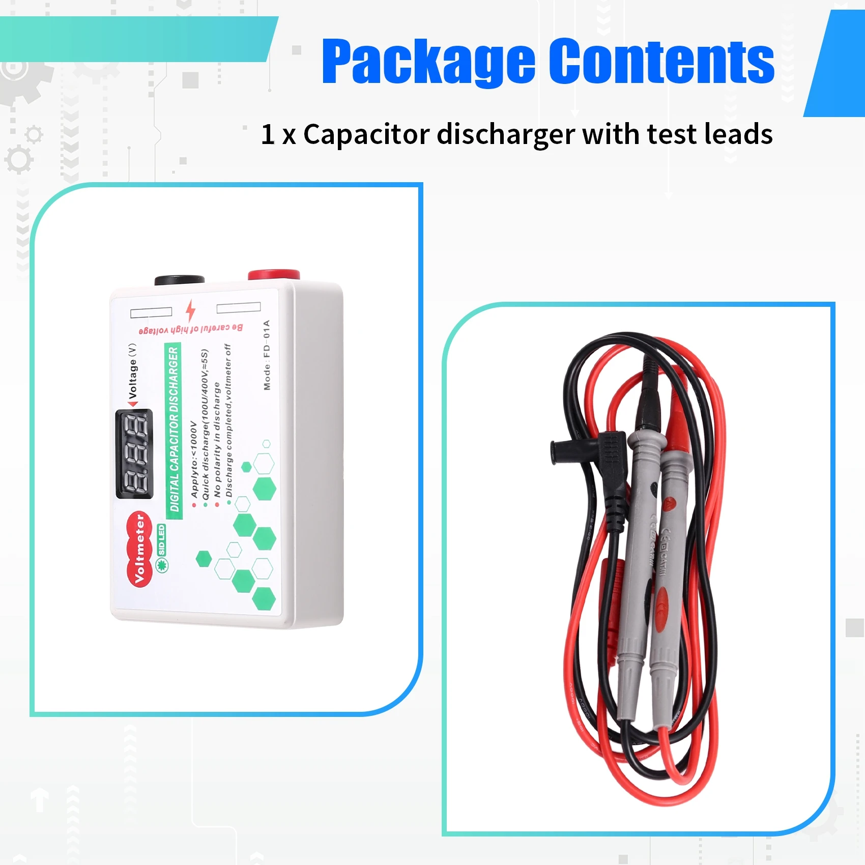 X12A-Digital Capacitor Discharger Fast Discharge Tester 10-1000V Protection Electrician Voltage Test