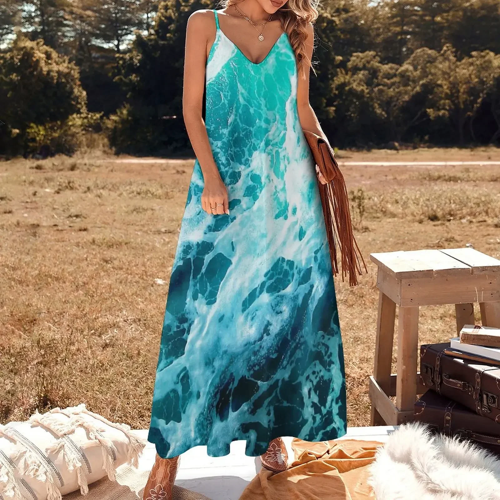 Out there in the Ocean Sleeveless Dress clothing women summer 2024 womans clothing Beachwear Dress