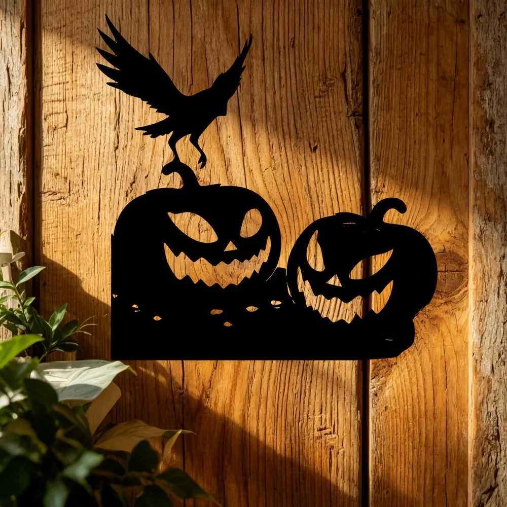 CIFBUY Halloween Pumpkin Metal Wall Art Laser Cut Wrought Iron Sign Rustic Farmhouse Decor for Living Room Bedroom Porch Cabin