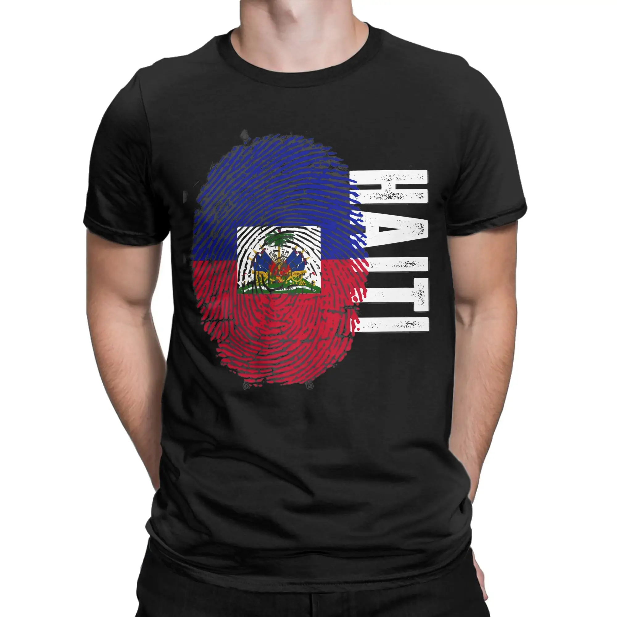 Casual Haiti Flag Fingerprint My Story DNA Haitian  T-Shirt For Men Women Cotton Short Sleeve  Crewneck Summer Clothing