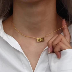 11:11 Rectangle Pendant Necklace for Women Stainless Steel Gold Color Chain Lucky Angel Number 1111 Choker Jewerly Collares