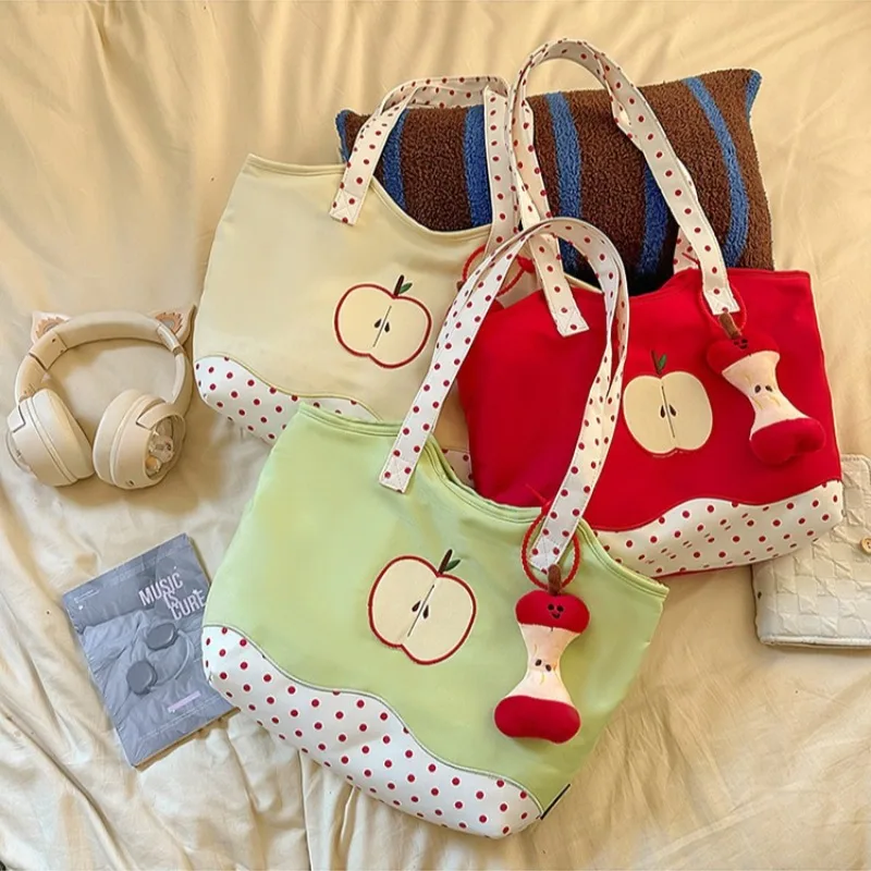 

Apple Embroidery Bag All-match Cute Sac Femme Large Capacity Bolsos De Mujer Shoulder Bags for Woman Polka Dot Shopper Bolso