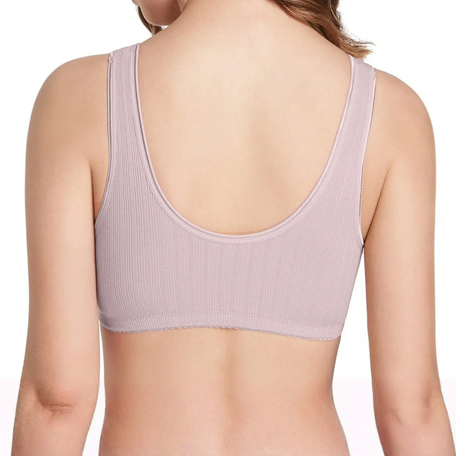 Women'S Bra Front Button Closure Sexy Underwear Silk-Free Elastic Soft Fixed Cup Homewear Clothing Accessory Solid Color Multi