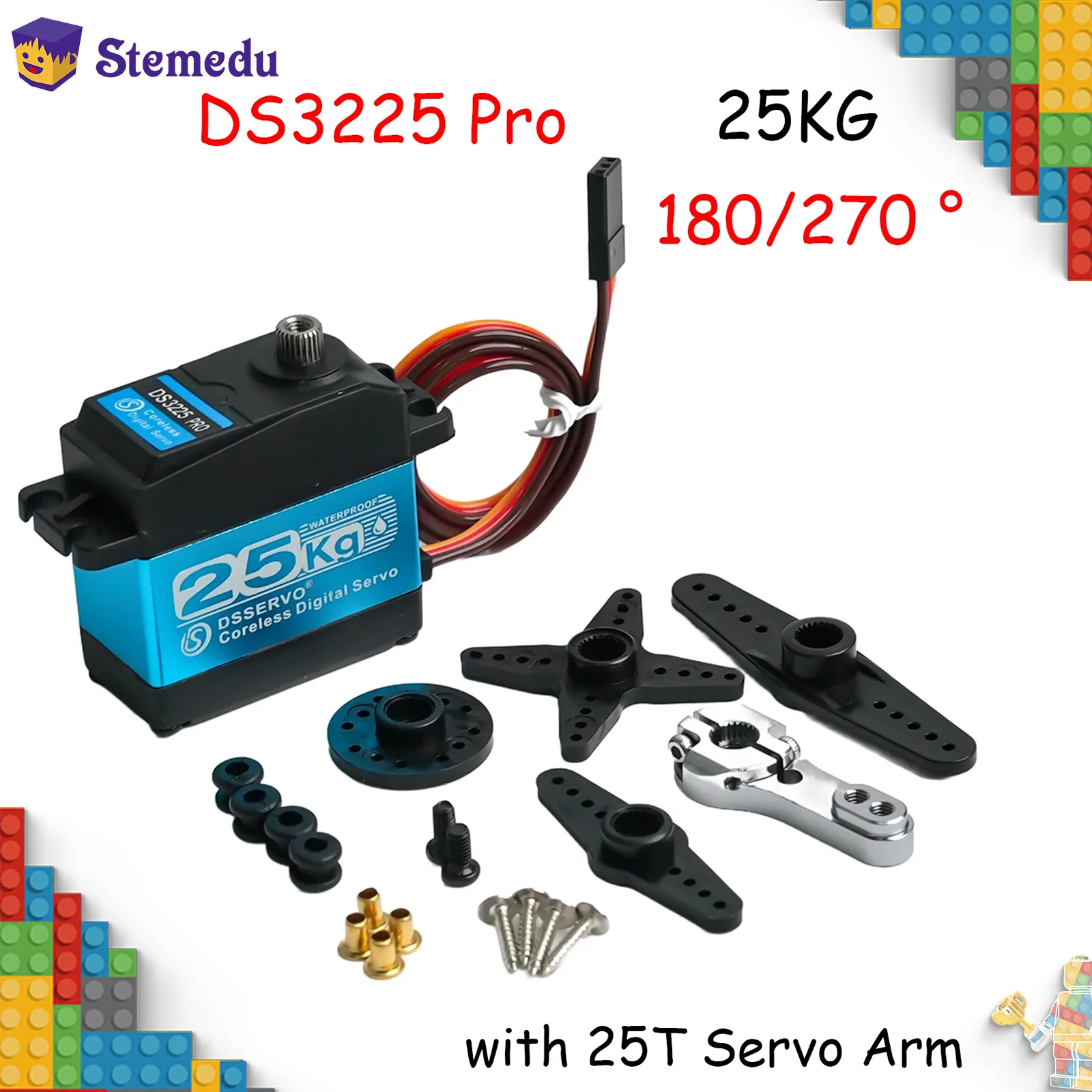 

Цифровой сервопривод DS3225 Pro 25 кг безредукторный 180/270 ° Водонепроницаемая высокоскоростная металлическая редукторная передача для радиоуправляемых машин масштаба 1:8, 1:10, 1:12 с сервоприводом 25T