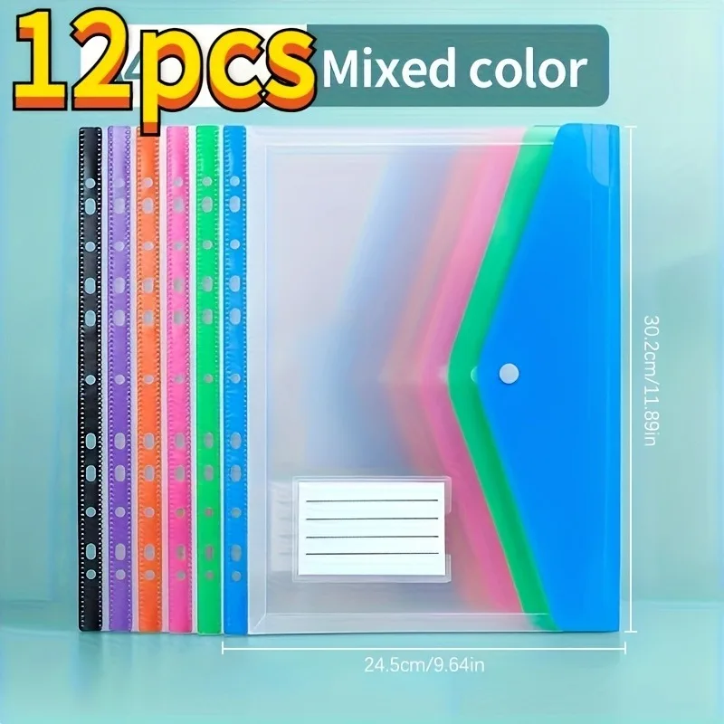 12 Pack A4 Expanding File Folders 11 Ring Binder Pockets Heavy Duty PP Plastic Uses for School Office Document Organizer