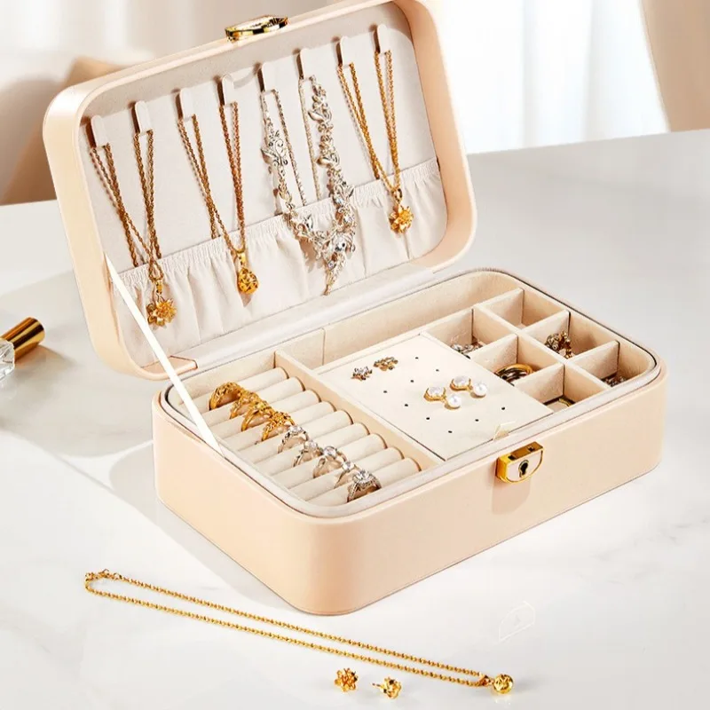 Lockable Multi-Layer Jewelry Box, Large Capacity Anti-Tarnish Case, Ear Stud Necklace Organizer, Elegant Trinket Box