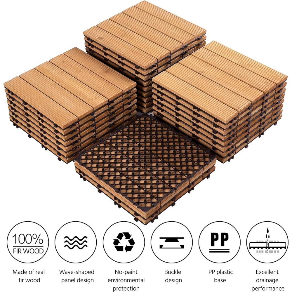 Imagem -03 - Intertravamento Madeira Pisos para Jardim Pátio Decking Telha Exterior Madeira Pisos Natural Madeira 12x12in 27 Pcs