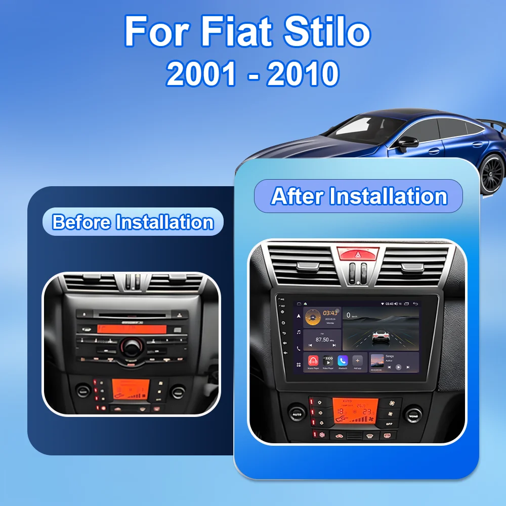 Android 15 For Fiat Stilo 2001 - 2010 2K QLED Android Auto Car Radio Multimedia Video Player GPS CarPlay 4G Stereo Head Unit DSP