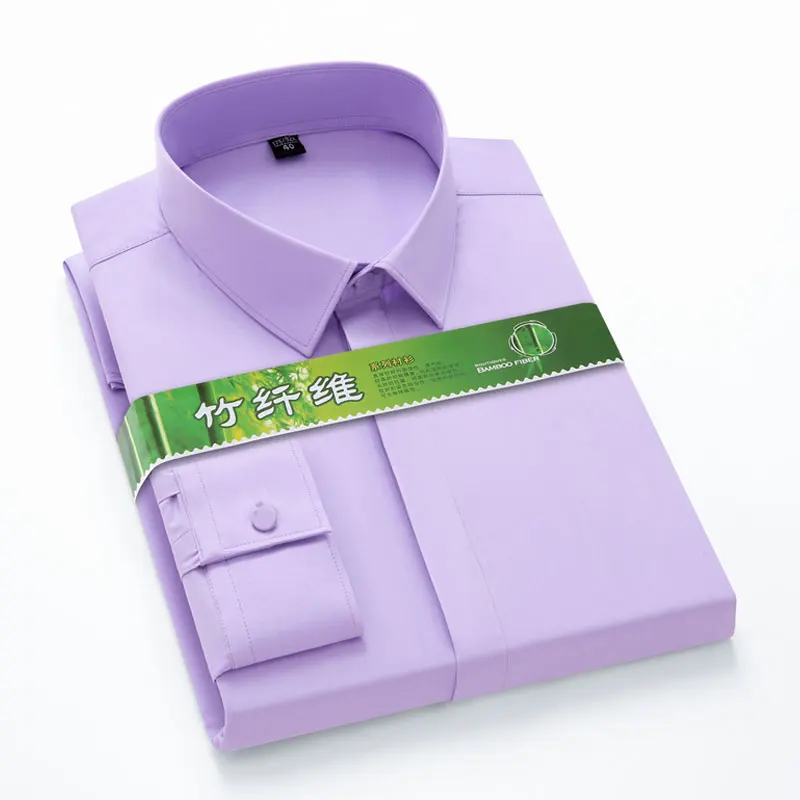 Camisa elástica de fibra de bambú con botones invisibles para hombre, Top de manga larga de negocios informal y a la moda, ropa de Color sólido, nuevo