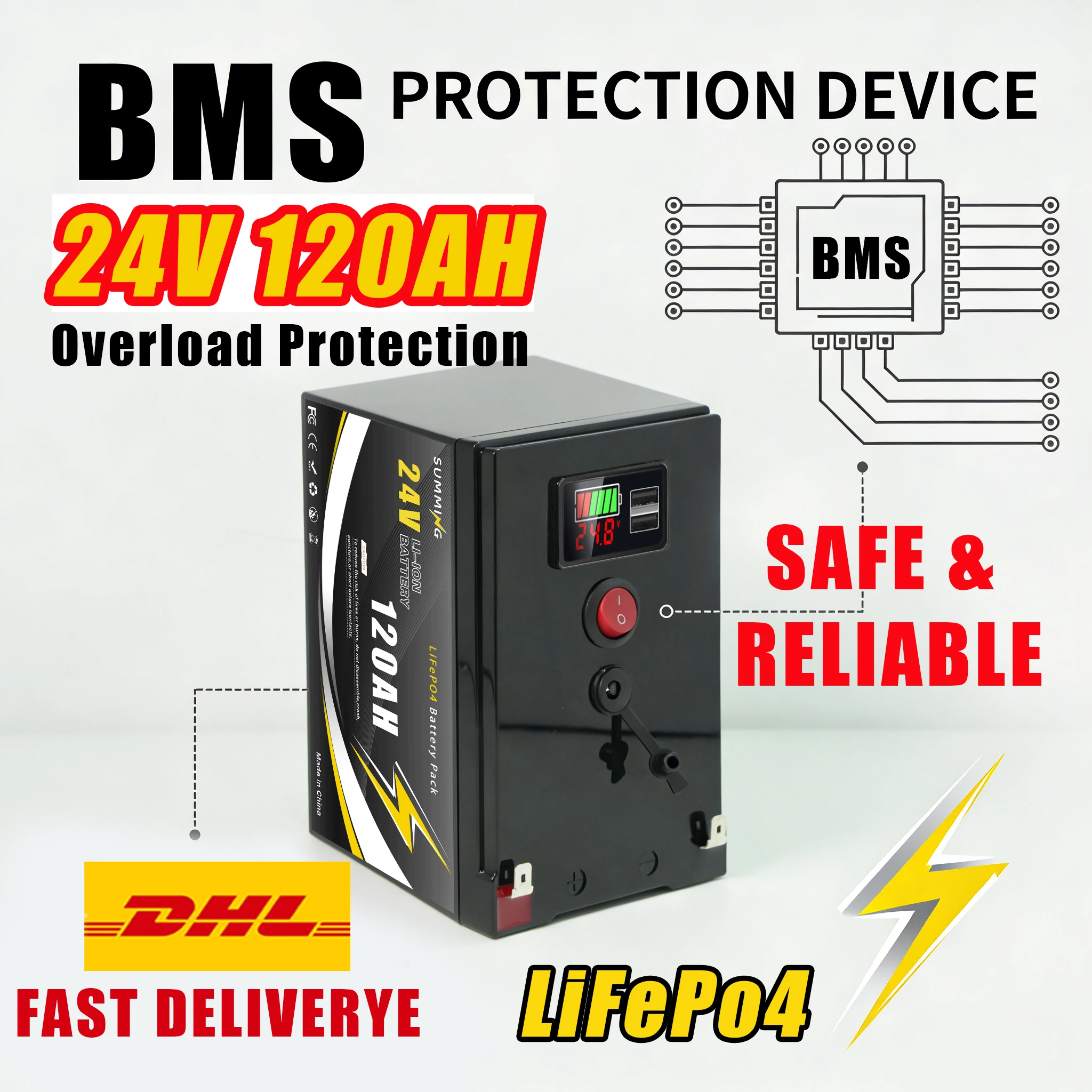 

Reliable Lithium Battery 24V120Ah LiFePO4️Battery with☃️Comprehensive BMS Protection for Solar Battery Van Life and Sailboats