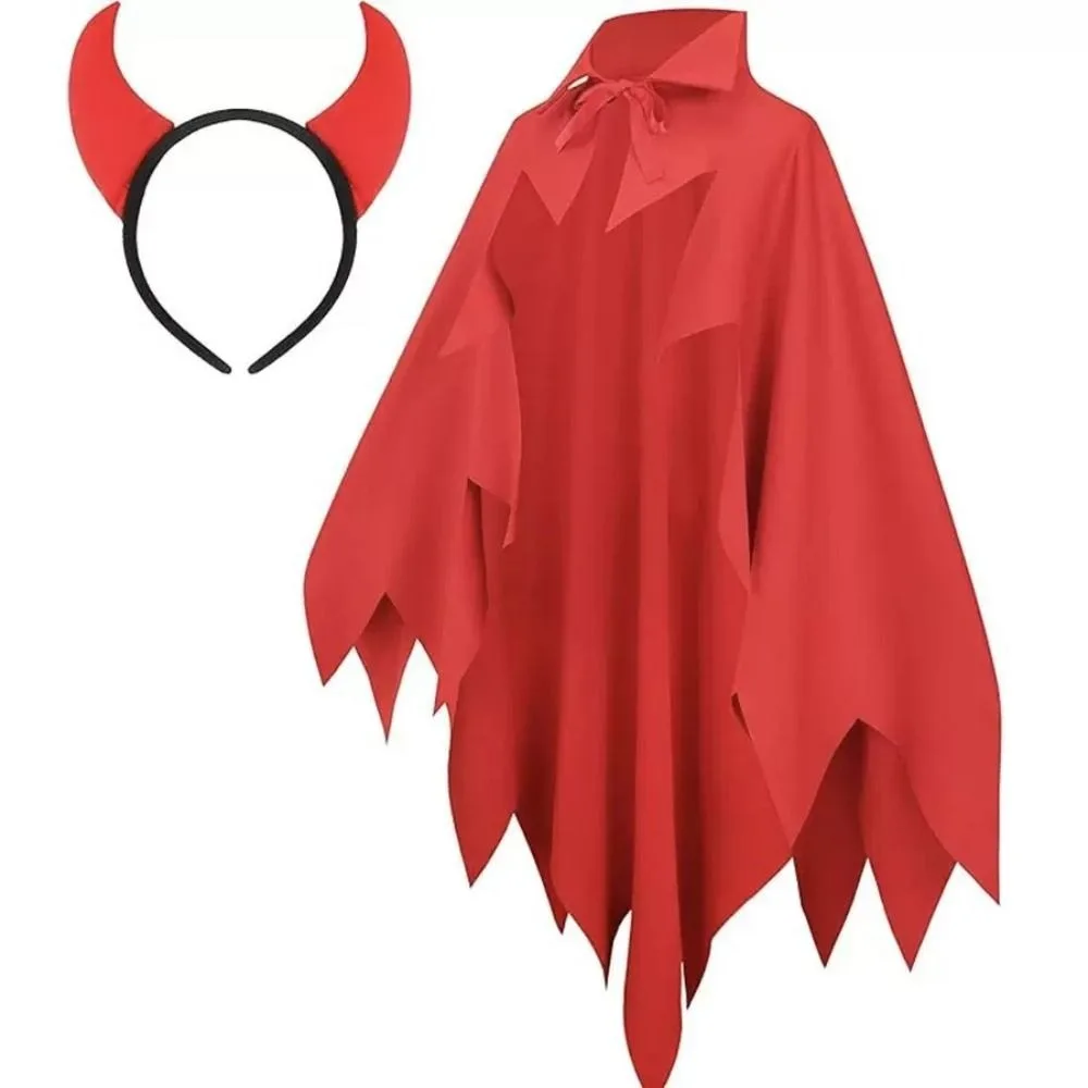 

Creative With Headband Demon Cloak Headband Set Cosplay Costume Full Suit Cosplay Costume Cape Red Party Masquerade Cloth Women