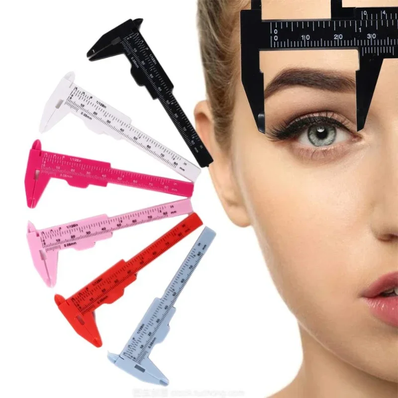 Calibrador Vernier portátil de plástico para medir cejas, regla de calibrador de Microblading para tatuaje, herramientas de medición de maquillaje permanente, 80mm, 1 ud.