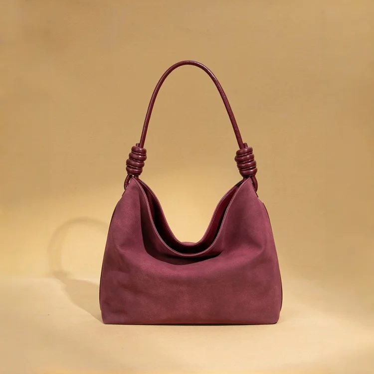 Women Vintage Suede Hobo Shoulder Bag Knotted Handle Large Capacity PU Underarm Handbag For Work Daily Casual Outfits