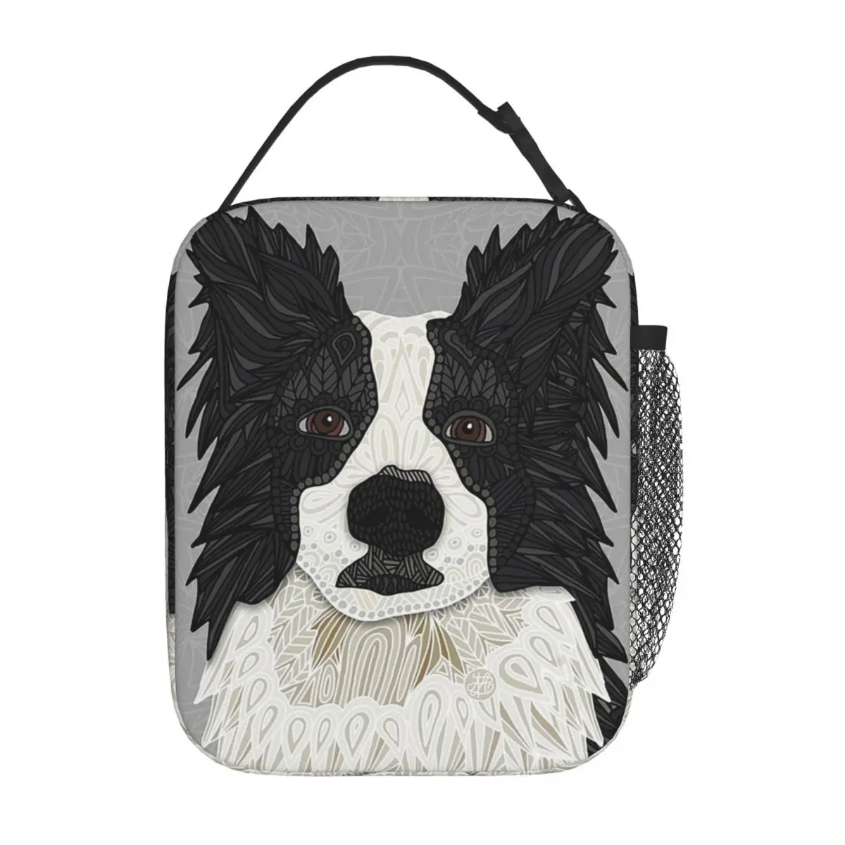 Beautiful Black Border Collie Insulated Lunch Bag for Women Children Portable Food Boxes Thermal Lunch Box Tote