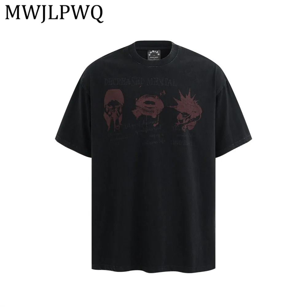 

Мужская футболка MWJLPWQ с темным принтом, хлопковая, с коротким рукавом, повседневная, в американском уличном стиле, винтажная, с эффектом потертости, весна-лето 14090