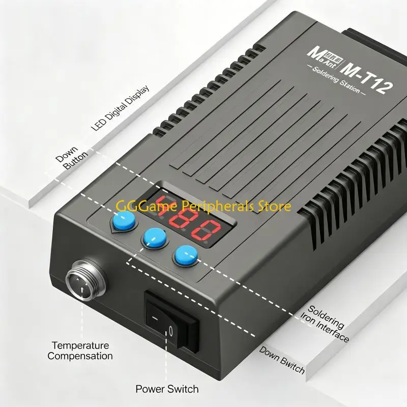 U55B LED Display Soldering Iron Station with T12 Replaceable Tip Design, 75W Output and Portable Metal Housing for Electronics