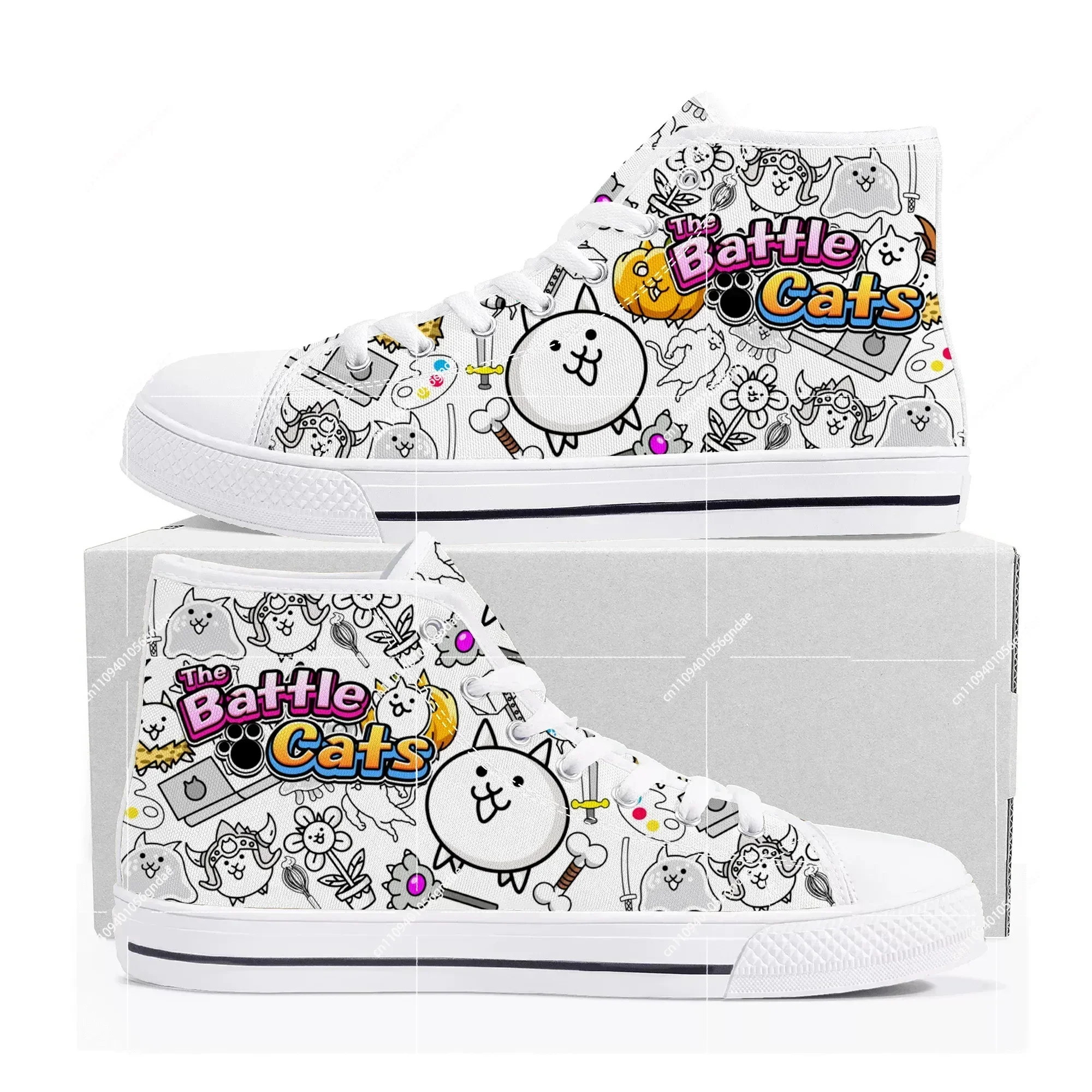 

Кроссовки Battle Cats High Top с мультяшным принтом для мужчин, женщин и подростков, модные повседневные кеды из высококачественного холста, изготовленные на заказ