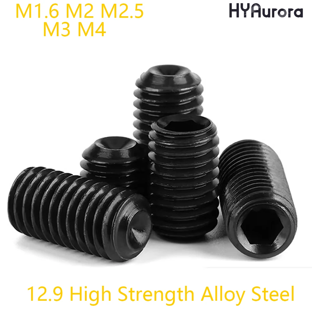 M1.6 M2 M2.5 M3 M4 DIN916 Grade 12.9 Alloy Steel Hexagon Socket Set Screws Fixed Flat Head Screws Black