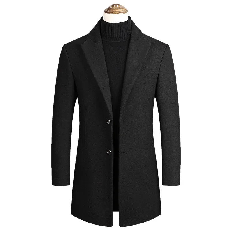 Men's Wool Coat Thick Coat Medium To Long Length Casual Slim Fit Lapel Fashionable Men's Windbreaker Men's Branded Clothing