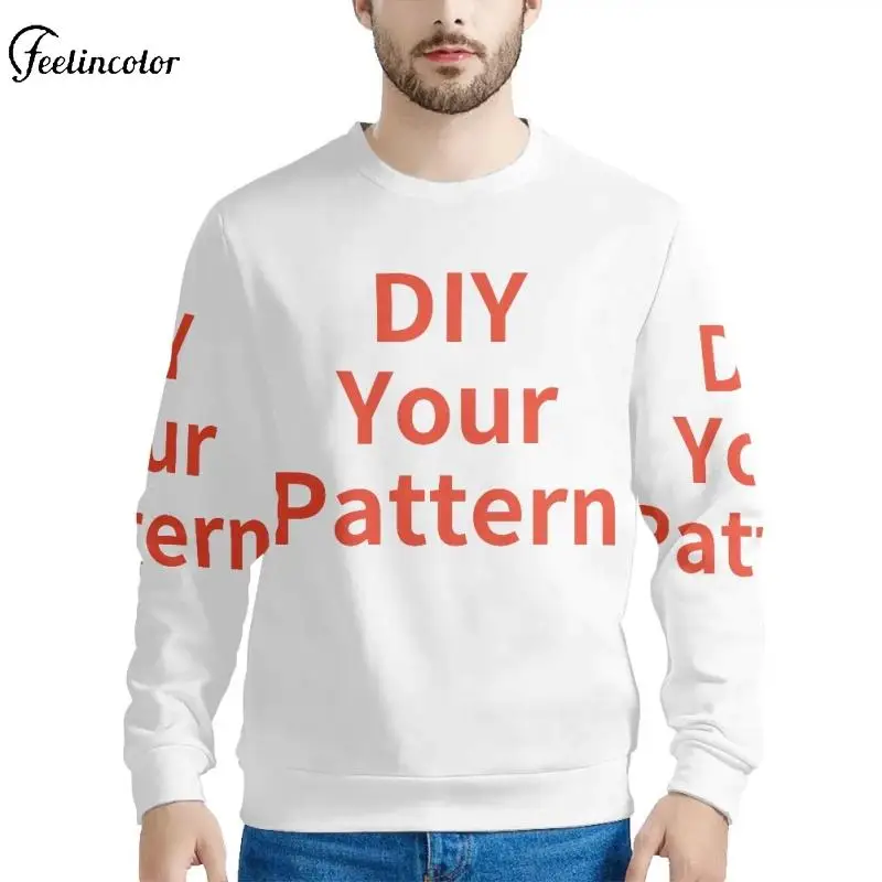 

Customize Your Pattern or Logo Round Neck Sweatshirt Personalized Long Sleeved Top Diy Autumn Winter Casual Daily Men's Clothing