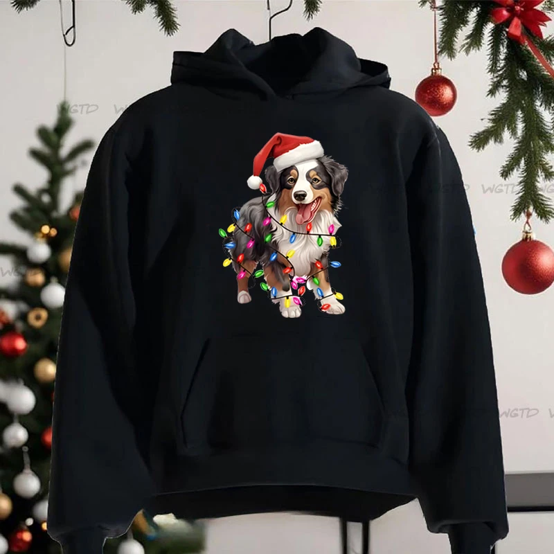 Harajuku Christmas Border Collie Print Women Hoodies Fashion Loose Long Sleeve New Streetwear Funny Dog Lover Xmas Gifts Hoodie