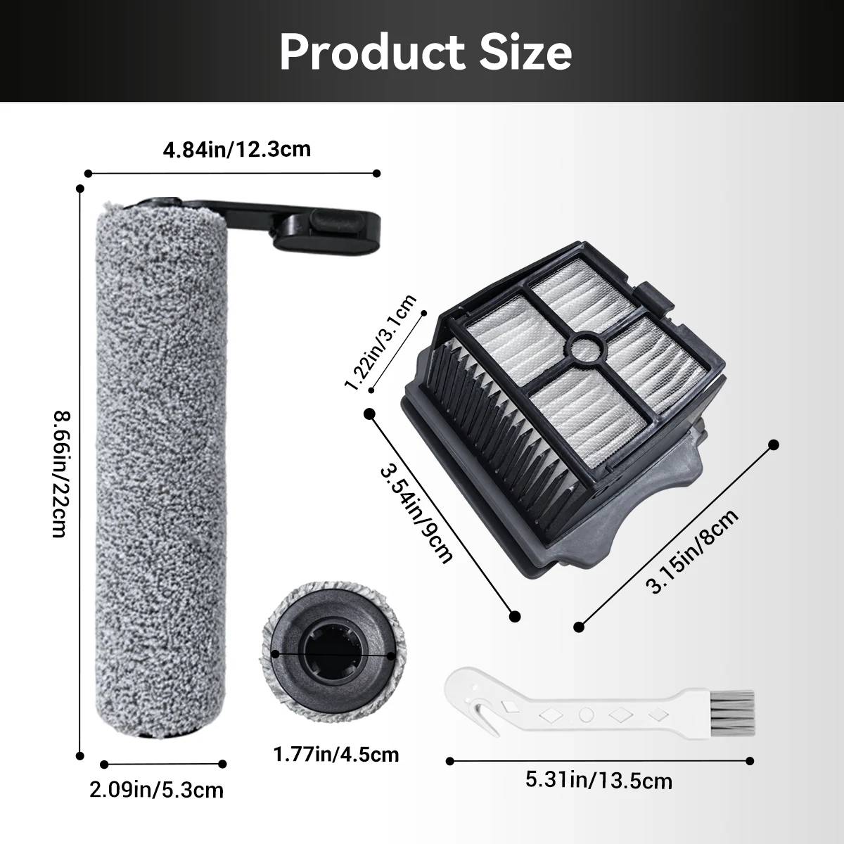 5/7Pcs Replacement Parts Kit for Tineco GO H2O SENSE GH301 GH303,Brush Rollers,Filters & Cleaning Brush